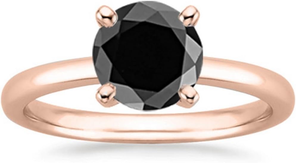 Houston Diamond District 0.5 to 10 carat 14K Rose Gold Round Black Diamond Ring (AAA Quality)