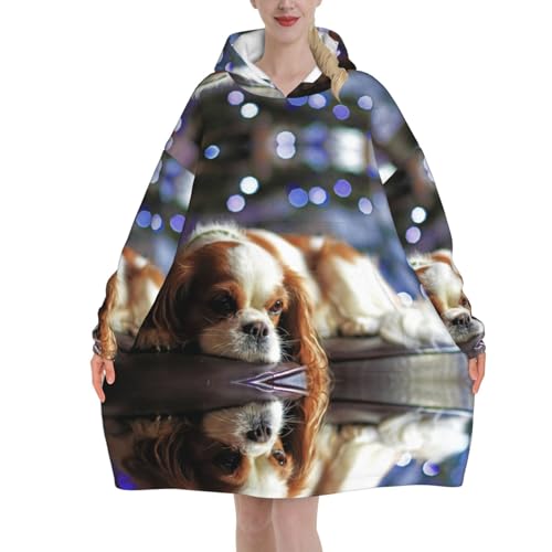 Couverture à capuche Cavalier King Charles pour femme en flanelle