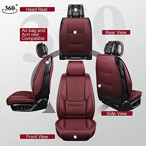 Oasis Auto Car Seat Covers Accessories 2 Pieces Front Premium Nappa Leather Cushion Protector Universal Fit For Most Cars Suv Pick-Up Truck, Automotive Vehicle Auto Interior Décor (Os-006 Burgundy) #TOP2