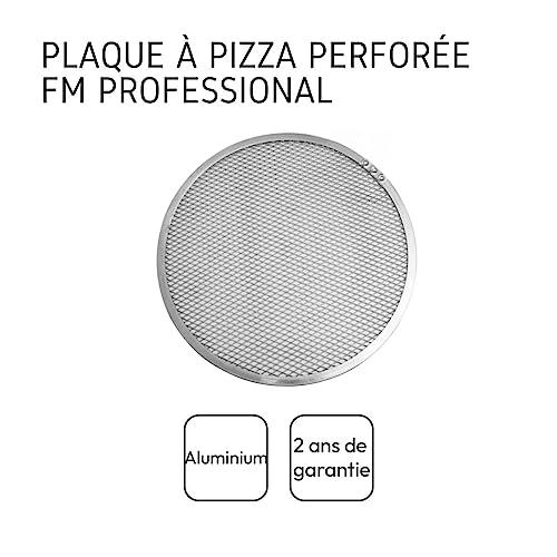 FMprofessional Pizza-Screen, Pizzablech mit Gitterstruktur, Unterlage für Tiefkühlpizza (Farbe: Silber), Menge: 1 Stück