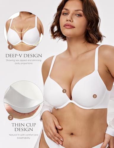 Image of Wingslove Women's Push Up Bra Deep V Plunge Underwire T-Shirt Bra Multiway 2 Cups Up