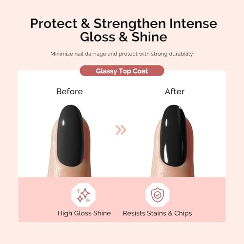Image of MelodySusie No Wipe Glossy Top Coat Long Lasting Shine Finish Soak Off UV LED Nail Lamp Nail Polish Art Design Manicure Kit Perfect Gifts for Women Girls 2 Pcs 15ml Clear