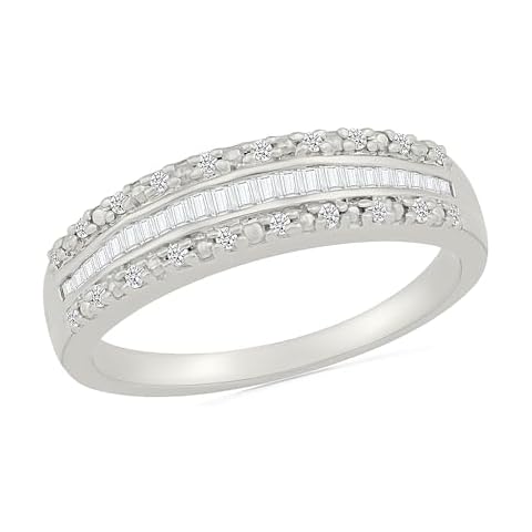 10KT White Gold Baguette and Round Diamond Anniversary Ring (1/4 cttw) ,size 6 Cover