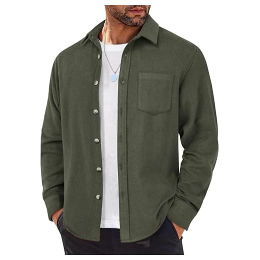 COOFANDY Camisa masculina de flanela de manga comprida, xadrez, leve, casual, abotoada, jaqueta, Verde militar, XXG