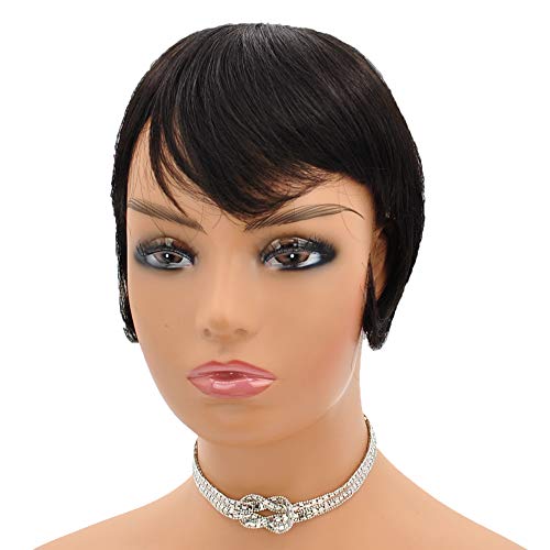 YENAS Human Hair Clip In Bangs for Women Natural Virgin Remy Hair Soft Human Hair Bouncy Hair Color Matched Free Styles Human Hair Black Clip in Bang Human Hair (9 Inch, Black 1#)