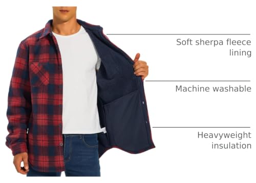 Image of HODOSPORTS Mens Flannel Shirts Jacket Fleece Sherpa Lined Heavyweight Button Down Plaid Shirts Coat Long Sleeve with Pockets