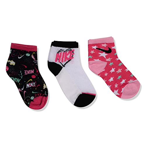 Nike Little Girls Doodle Scribble Lighweight Ankle Socks 3 Pack (White(GN0470-A8F)/Pink, 4-5 (kids 7C-10C))4