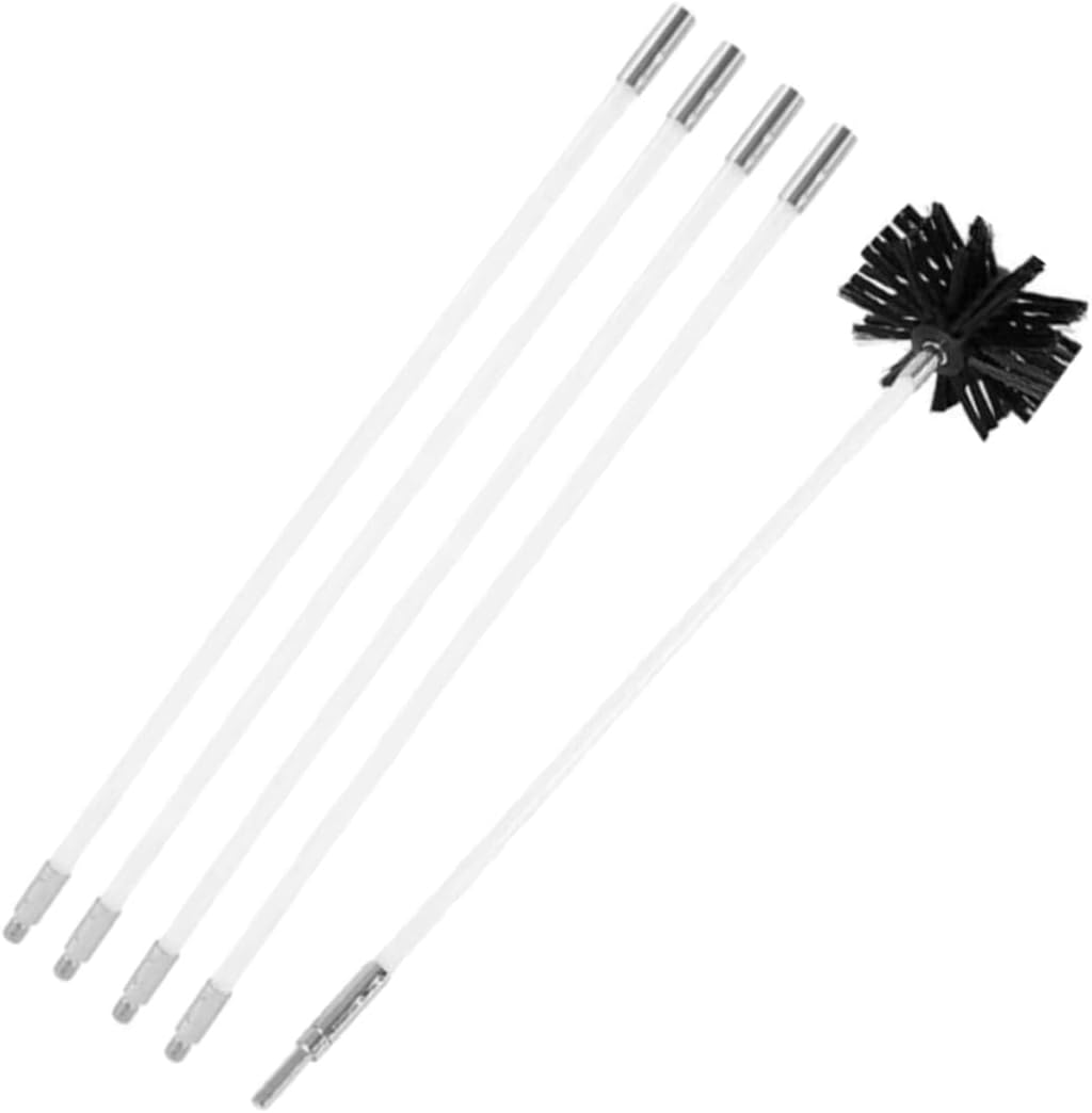 Chimney Cleaning Brush and Dryer Vent Cleaning Brush Kit 610mm Flexible Nylon Rods with 4 Poles for Fireplace Duct and Dryer Vent Maintenance
