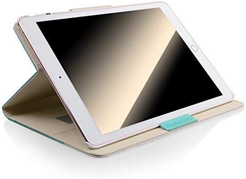 Thankscase Case Compatible for iPad Pro 9.7, Rotating Leather Case Cover with Beautiful Quatrefoil Lattice Embossed Pattern, Swivel Case Bulit-in Wallet Pocket and Hand Strap (Mint Quatrefoil)