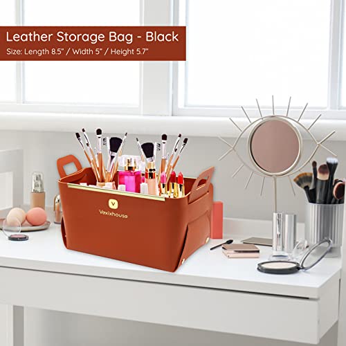 Vexixhouse Multipurpose Storage Organizer, Small Baskets For Organizing, Luxury Faux Leather Storage Box, Foldable Basket, Soft Organizer, Porch Organizer, Desktop Storage Box, Make Up Organizer (Orange) #TOP1