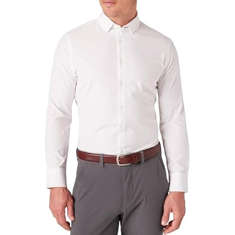 Mizzen+Main Leeward Performance Men's Long-Sleeve Dress Shirt - Wrinkle-Resistant, 4-Way Stretch, Classic Fit White Solid Cover