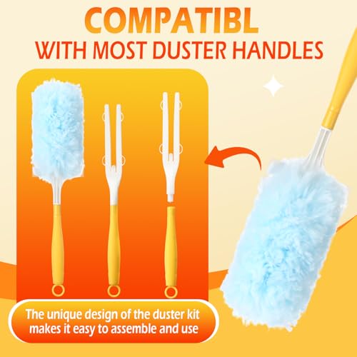 Image of Honeydak 120 Pack Heavy Duty Duster Refills with 2 Handle Compatible with Swiffer Multisurface 360 Larger Size with 4X Microfibers Unscented Disposable Dusting (Blue, Orange)