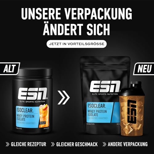 ESN ISOCLEAR Whey Isolate Protein Pulver, 1000g, Peach Iced Tea, Proteinlimo mit fruchtig leckerem Geschmack, clear Whey - made in Germany