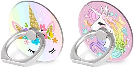 BYBART Phone Ring Holder, 2PCS Metal 360° Rotation Phone Grip Kickstand Universal Finger Ring Stand Compatible with All Smartphone Tablet - Cute Unicorn