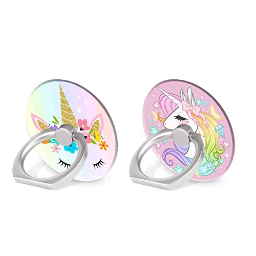 Bybart Phone Ring Holder, 2Pcs Metal 360° Rotation Phone Grip Kickstand Universal Finger Ring Stand Compatible With All Smartphone Tablet - Cute Unicorn #TOP2