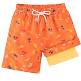 Kids Swim Trunks with Compression Liner Funny Quick Dry Bathing Suits for Boys Orange Palm Trees Size 6 7 Holiday Pool Party Swim Trunks Boys 6-7 Travel Beach Boy's Swiming Short with Side Pockets