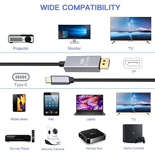 Image of USB C to DisplayPort Cable 1.4,8K 4K Thunderbolt 3 to DisplayPort Adapter 6.6FT(4K 60Hz /144Hz /120Hz,2K 240Hz) 32.4Gbps HDR Support Compatible with Mac-Book Pro /Air,Surface Book,XPS 15 /13 More
