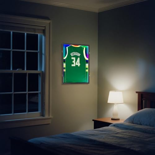 Image of IHEIPYE LED Jersey Frame Display Case - Shadow Box with LED Light - Black Lock, UV Resistant Acrylic Wall Mount Display Case for Football, Baseball, Basketball Jersey with Light