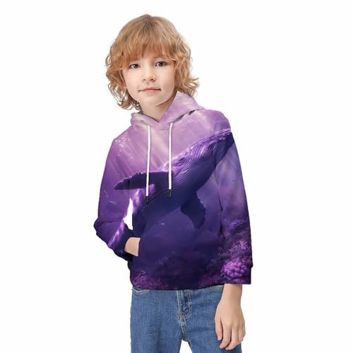 Sweat à capuche 3D baleine violette ado 13-15 ans confortable - 2