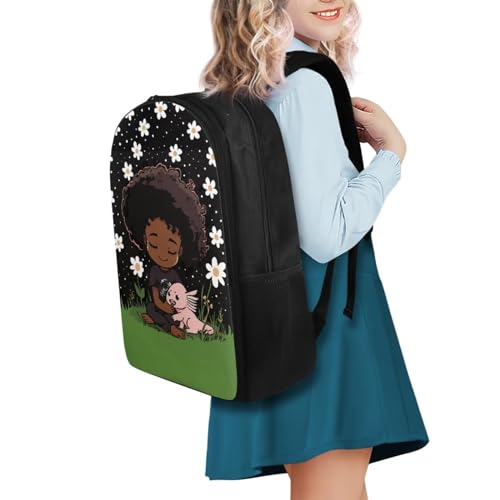 African Little Girl Pattern Backpack for Girls with Lunch Box Back to School Meadow Kids' Backpacks Daisy Kids Lunch Box with Water Bottle Holder School Bag Pencil Box Insulated Water Bottle Bag2