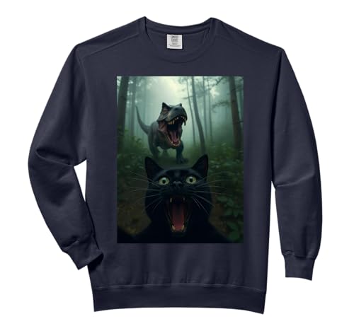 Funny Cat Selfie With T-Rex Dinosaur Gifts For Men Women Kid Comfort Colors Adult Sweatshirt