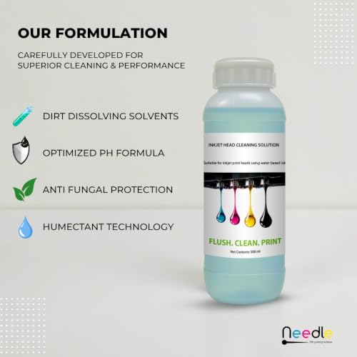 Image of Needle Printer Head Cleaner Solution 500ML | Universal Inkjet Print head Cleaning Fluid | For Ink Tank And Thermal Head Printers | Compatible with Epson, Canon, HP & Brother Printers | Made In India |