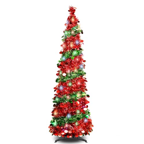5FT-Christmas-Tree-with-90-LED-Lights-Collapsible-Sequin-Pop-Up-Xmas-Tree-with-Stand-for-Home-Great-Fall-Decoraitons-Red-Green 5FT Christmas Tree with 90 LED Lights Collapsible Sequin Pop Up Xmas Tree with Stand for Home Great Fall Decoraitons Red Green