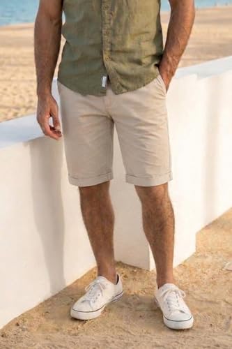 Image of Louis Philippe Men's Slim Fit Cotton Blend Solid Casual Shorts with Stretch
