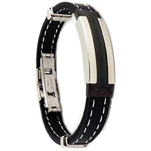 AKIEE Pulsera Hombre Acero inoxidable Con Brazalete de Silicona Caucho de Color Negro 20 CM Ajustable (Window)