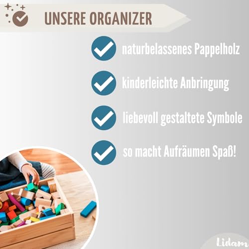 LIDAM 20x Holzschilder für Boxen und Trofast Regalsystem | Ideale Kinderzimmer Organisation | Organizer Aufbewahrungsbox, Spielzeug Aufbewahrung, Kinderzimmer Deko