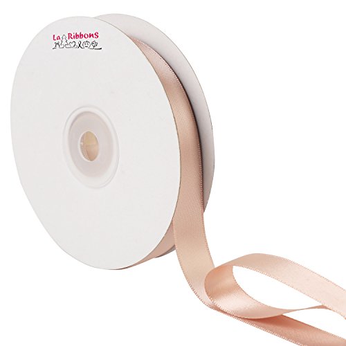 LaRibbons Double Face Satin Ribbon Roll, 5/8 inch Wide, Vanilla, 25 Yards