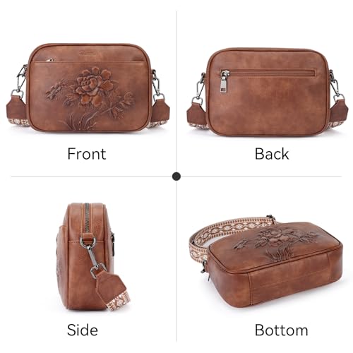 Image of Small Crossbody Purses for Women, Trendy Vegan Leather Crossbody Bag Embossed Travel Shoulder Handbags with Wide Strap