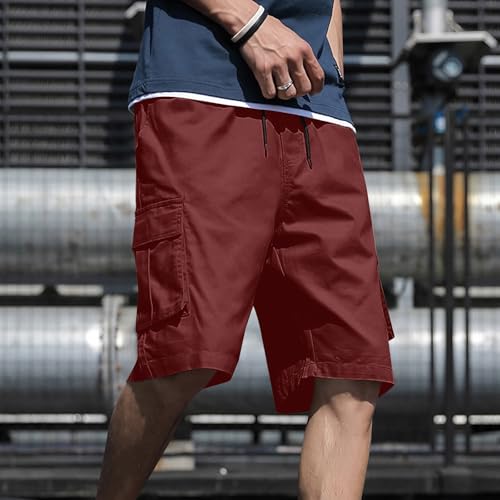 Image of Mens Cargo Shorts Lightweight Stretch Outdoor Hiking Short Gym Casual Shorts Drawstring Elastic Waist Multi Pockets