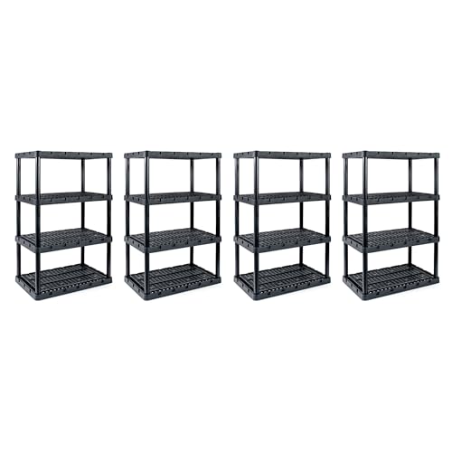 Gracious Living 4 Pack XL Heavy-Duty Storage Shelves, Knect-A-Shelf 4-Shelf Ventilated Storage Shelving Rack for Home Organization, Black