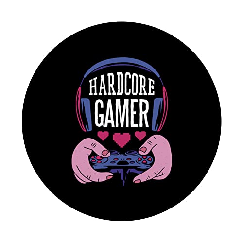 Hardcore Gamer Gaming Video Game Player Nerd Geek Gamer PopSockets Swappable PopGrip, Black - Image 3