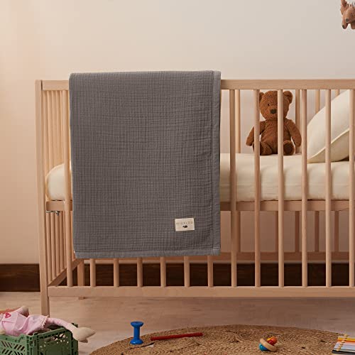 Image of Muslin Blankets, Baby Toddler Quilt, 4 Layers, 100% Cotton Stroller Blanket, Hypoallergenic, Super-Soft, Breathable and Lightweight Swaddle, Nursery & Crib Blanket, Large (47 X 35 inch) (Sharkskin)