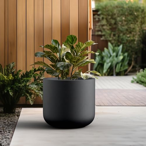 Kante Round Concrete Planter, 17.3 Inch Dia Classic-Style Large Pot with Drainage, Raven Black Finish with Painted Interior, for Indoor & Outdoor Plants, Home, Patio and Garden by Kante - Image 5