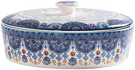 Bico Blue Talavera Ceramic Tortilla Warmer, 8.9 Inch Tortilla Holder with Lid for Taco Bread Pancake for Mexican Night and Party, Microwave and Dishwasher Safe