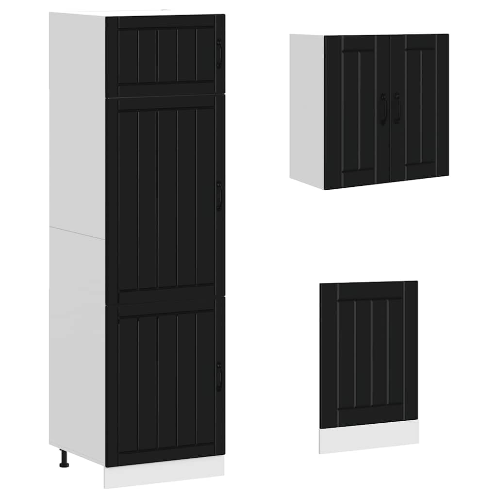 Set Mobili da Cucina 8 Pezzi Kalmar Nero in Legno | Soluzione modulare da cucina con pensili in vetro e piedini regolabili, ideale per ottimizzare ogni spazio.