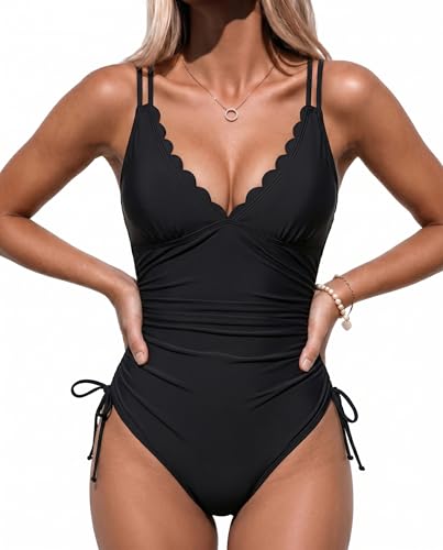 Daci Black Women's One Piece Swimsuit Ruched Tummy Control XL