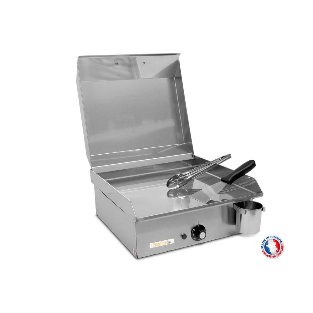 PLANCHAELEC - Pack Complet Plancha Electrique NEO E420-1800W - Chariot + Accessoires - Inox - Thermostat Réglable - 5 Personnes - Made In France - L42 X P43 X H18 cm