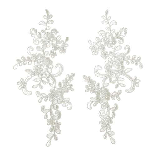 Prenda DIY Encaje 2 Piezas Bordado Apliques Flor Tela Cuello Parche Estampado para Vestido de Boda Novia Artesanía Uso Diario Personalizado Beige