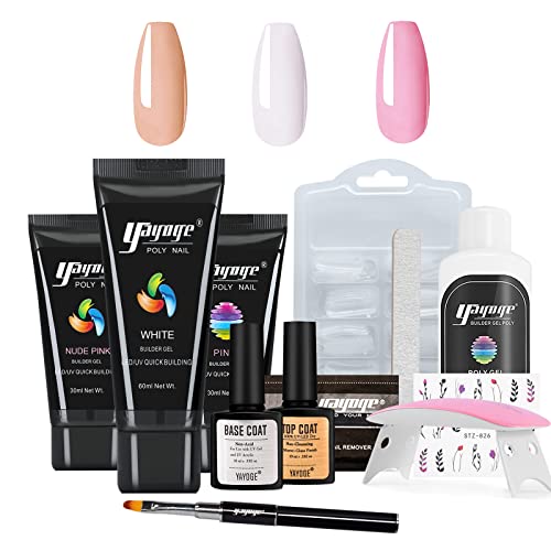 Yayoge Poly UV Gel Kit Nail Art Builder Gel Set- 3 Colors 60/30ml Builder Gel for Nails with Nail Art Tools
