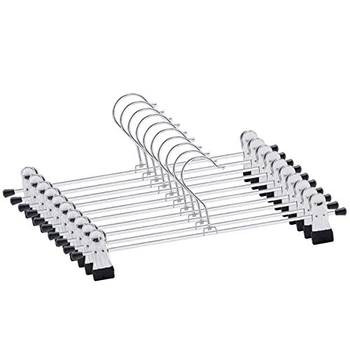 Supmaker Trouser hangers, Skirt hangers with adjustment metal grip pant hangers for heavy duty durable space saving (10 pack)