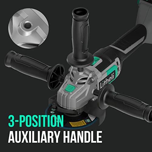 Litheli Cordless Angle Grinder, 4-1/2 Inch Blade, 4-Pole Motor, 3-Position Adjustable Auxiliary Handle For Cutting And Grinding, W/ 4.0Ah Battery & Fast Charger #TOP4