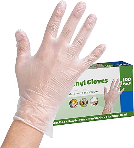 Disposable Gloves, Clear Vinyl Gloves, Powder Free, Latex Free, Medical Exam Gloves, Vinyl Multi-Purpose Gloves, Extra Strong, Disposable Clear Gloves (100, Medium)