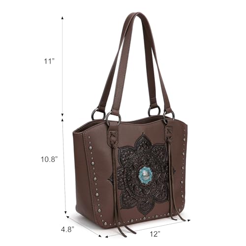 Image of Montana West Western Tooling Tote Bag with Wallet Set for Women Vintage Studded Top Handle Shoulder Handbag