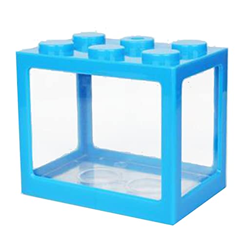 BEIJIALY Petit Aquarium Betta, Acrylique Transparent Antidéflagrant Portable Miniature Aquarium, Réservoir Cube pour Tortue Reptile Crevette(Bleu)