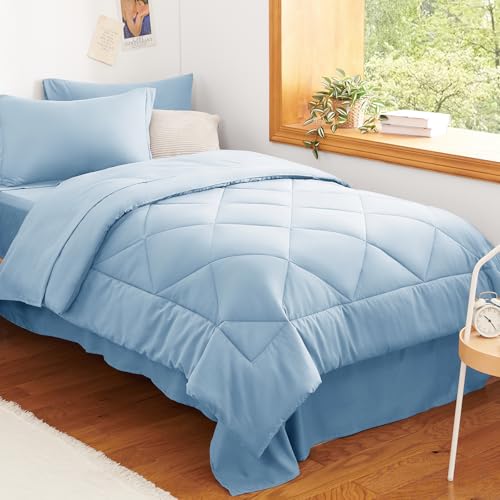 Image of CozyLux Twin XL Comforter Set Baby Blue - 5 Pieces Twin Extra Long Bed in a Bag for College Dorm, All Season Bedding Set for Girls and Boys, Soft Bed Set with Comforter, Sheets, Pillowcase & Sham