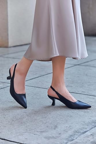 gihubafuil Women’s Low Kitten Heel Pumps Shoes Closed Pointed Toe Heels Casual Slingback Slip-on Dress Shoes2